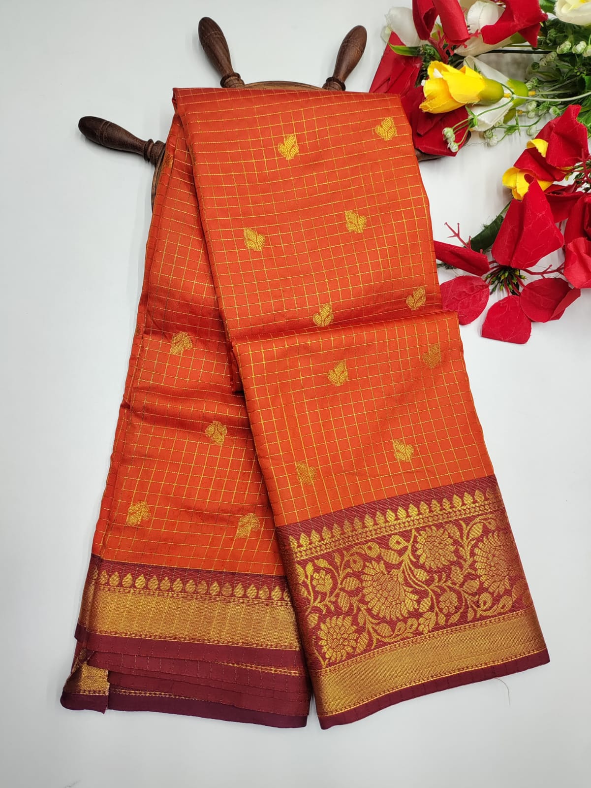 Rust Orange Soft Silk Saree - RO002