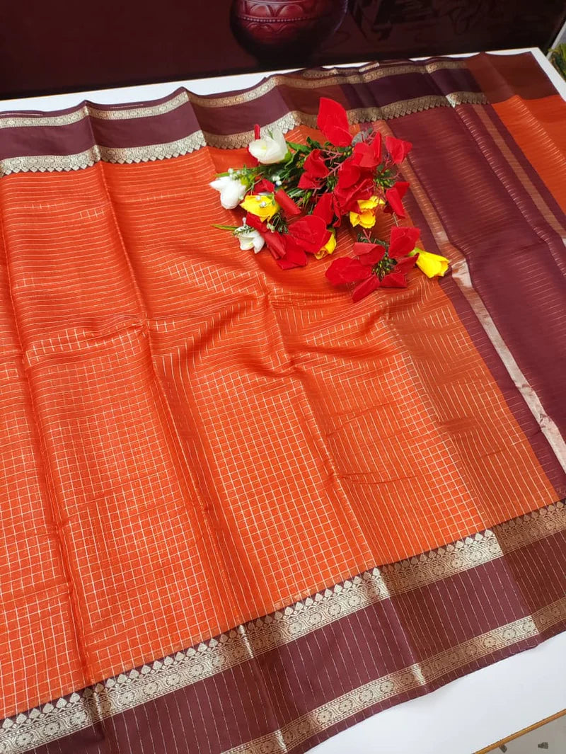 Rust Orange Soft Silk Saree - RO005