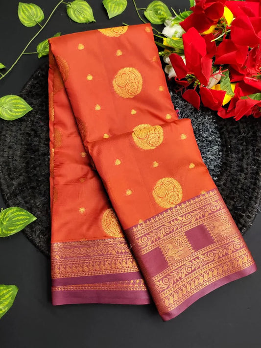 Rust Orange Soft Silk Saree - RO001