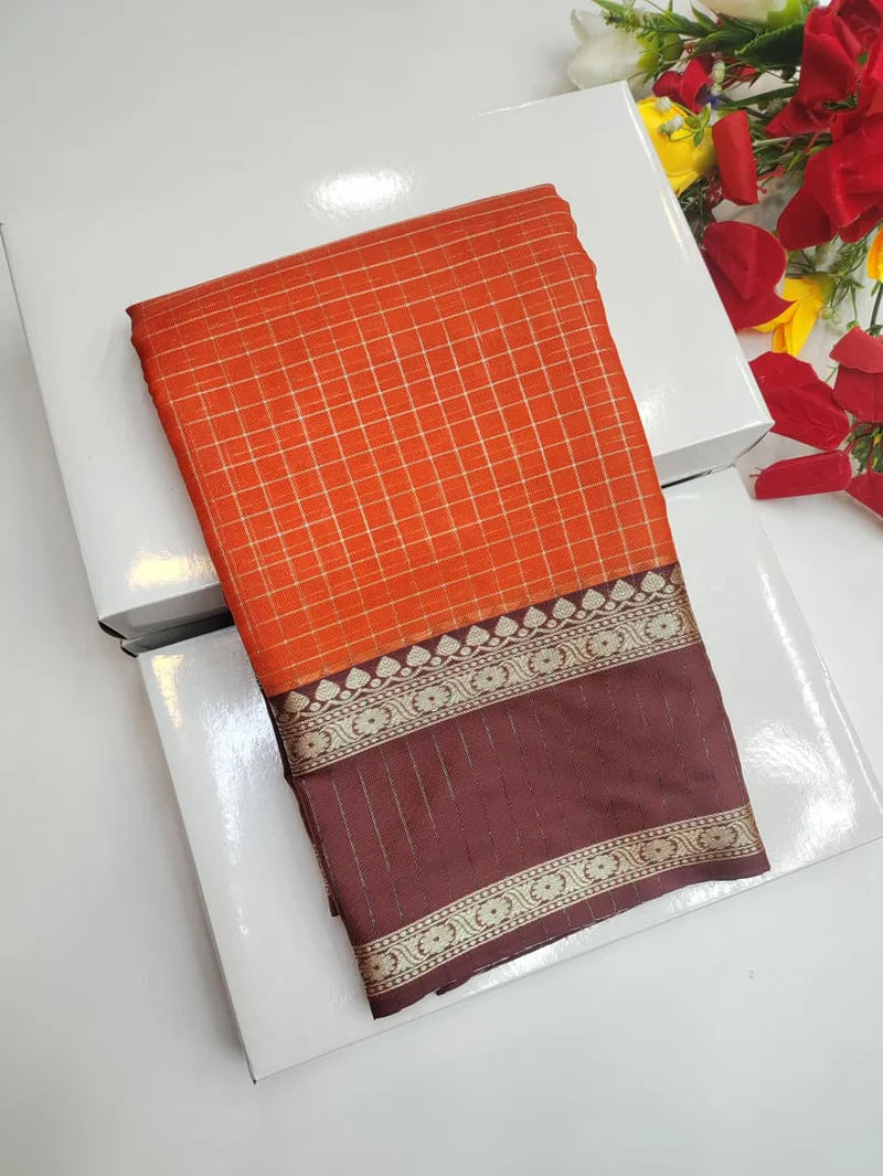 Rust Orange Soft Silk Saree - RO005