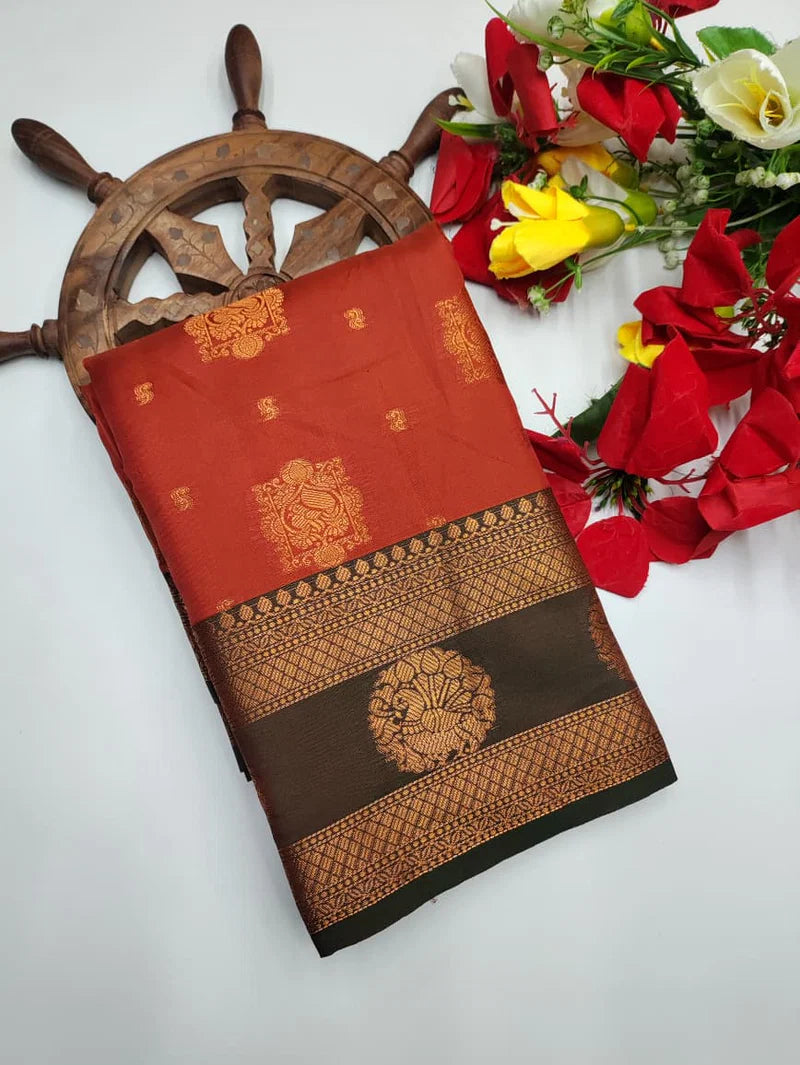 Rust Orange Soft Silk Saree - RO003
