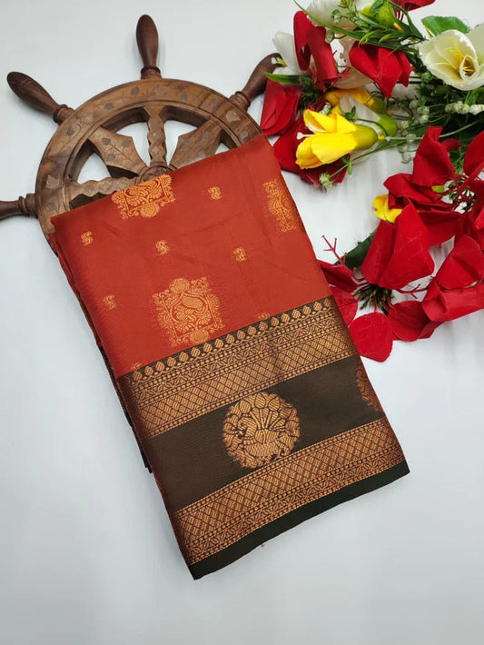 Rust Orange Soft Silk Saree - RO003