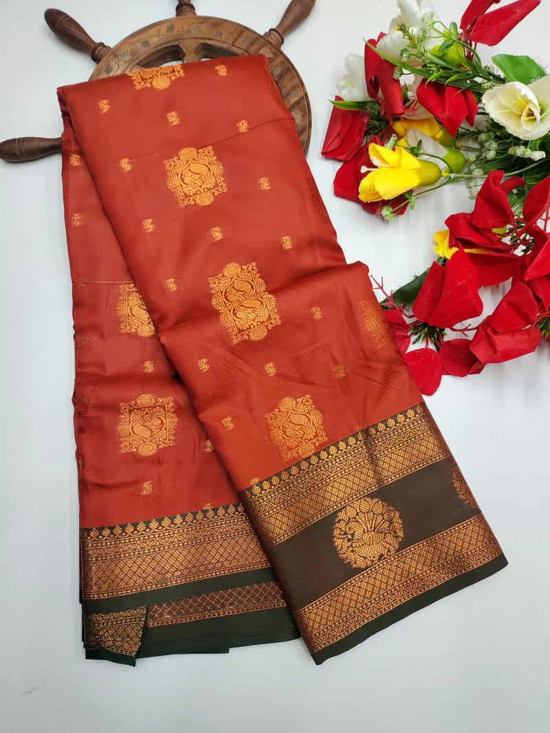 Rust Orange Soft Silk Saree - RO003