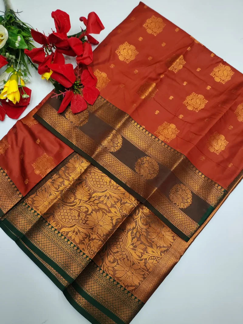 Rust Orange Soft Silk Saree - RO003