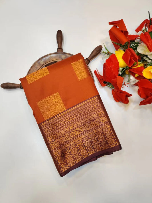 Rust Orange Soft Silk Saree - RO004
