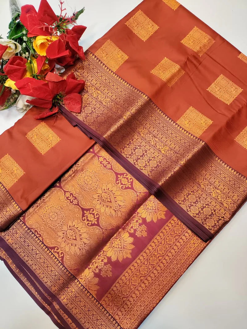 Rust Orange Soft Silk Saree - RO004