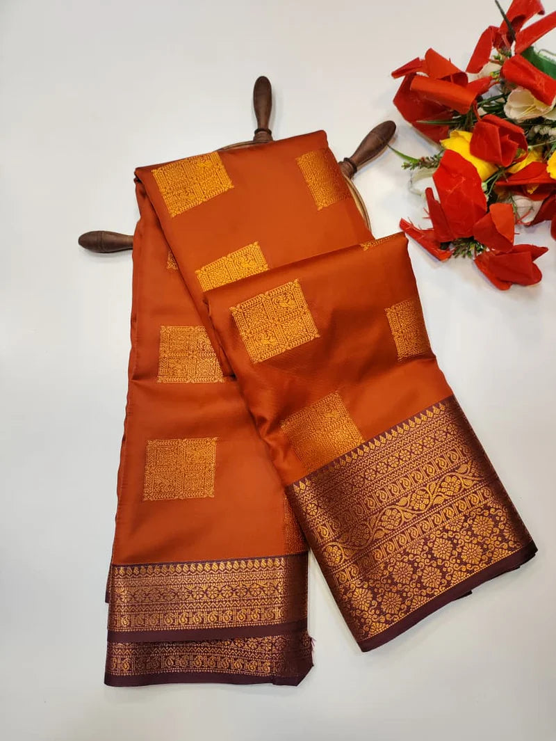 Rust Orange Soft Silk Saree - RO004