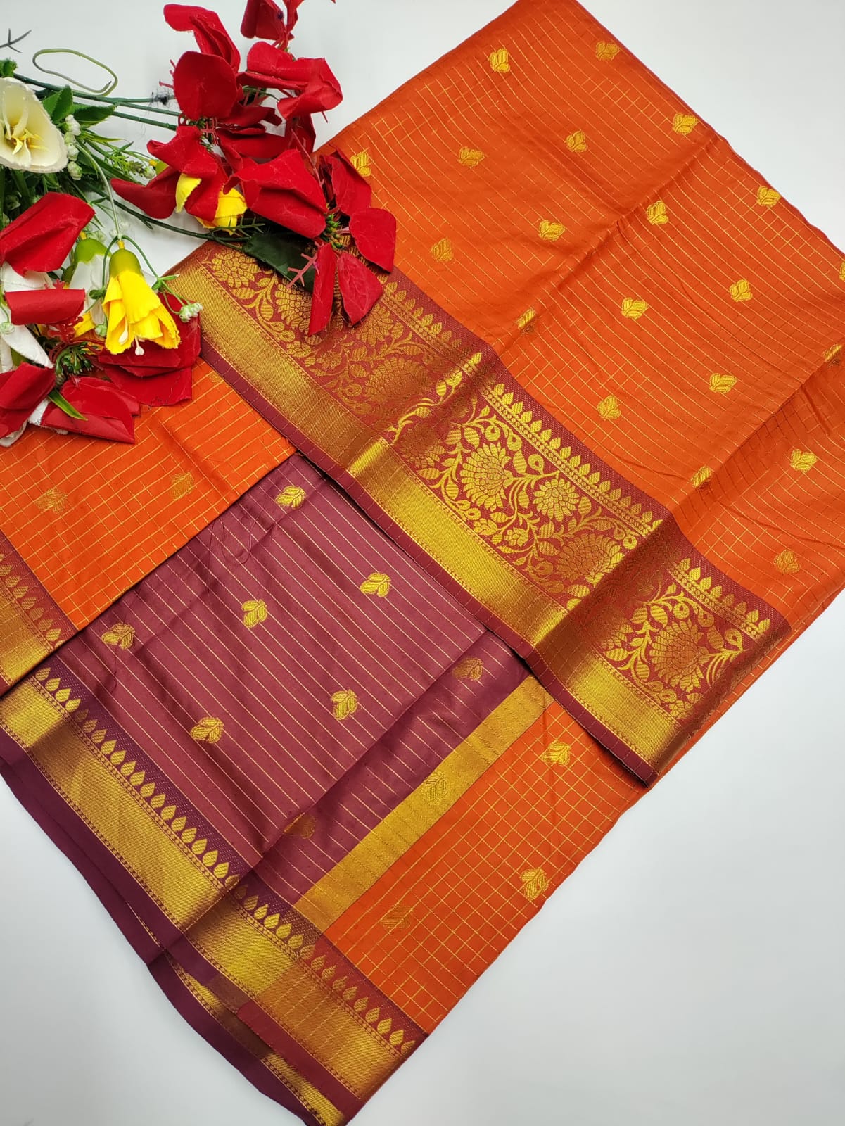 Rust Orange Soft Silk Saree - RO002