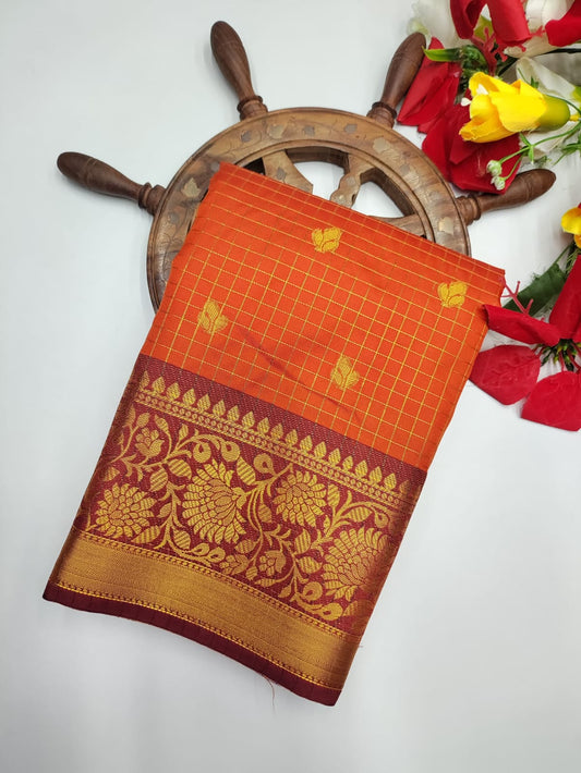 Rust Orange Soft Silk Saree - RO002