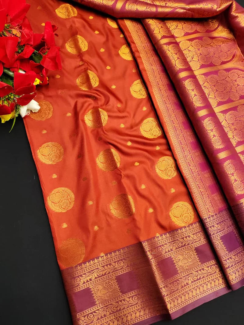 Rust Orange Soft Silk Saree - RO001